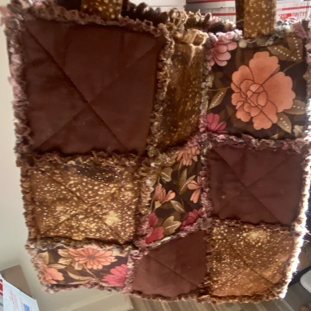 Vintage handmade from 90s Boho Quilted Tote Bag 10x10 T12